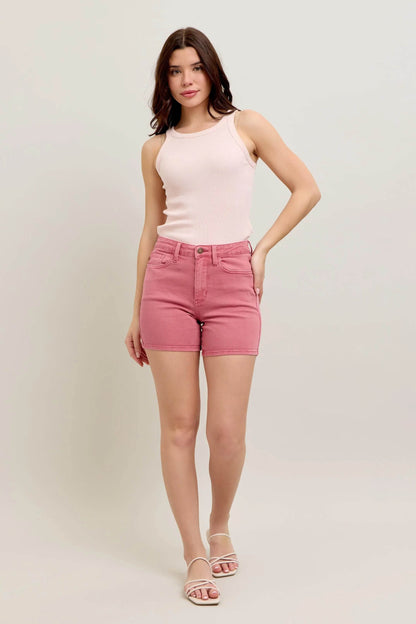 High-Waisted Pink Denim Shorts for Women - Velveta Studio