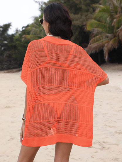 Hollow Out Collared Neck Cover-Up - Velveta Studio