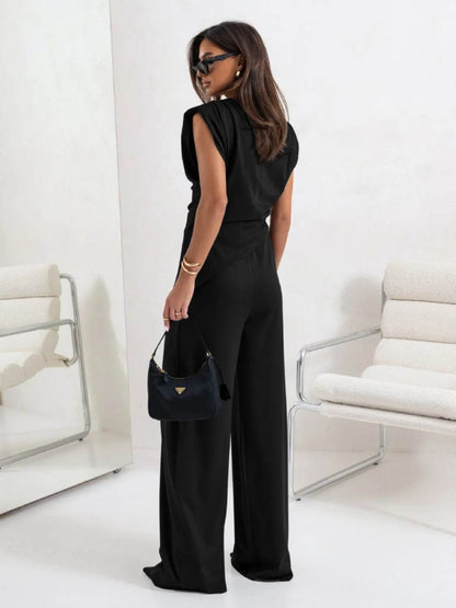 Slit Ruched Top and Wide Leg Pants Set - Velveta Studio