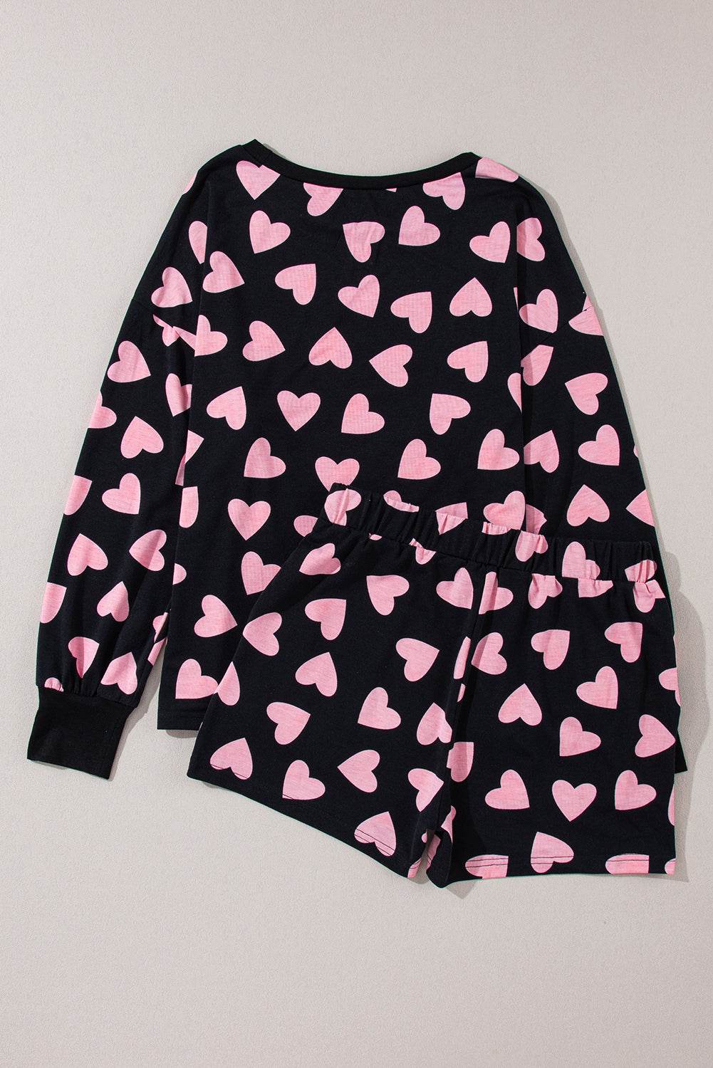 Heart Print Long Sleeve Top and Shorts Lounge Set - Velveta Studio