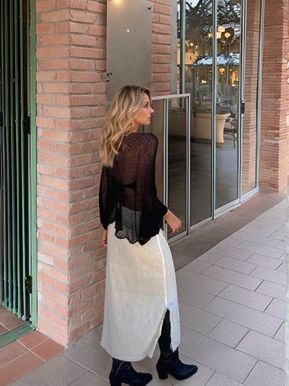 Round Neck Long Sleeve Cover-Up - Velveta Studio
