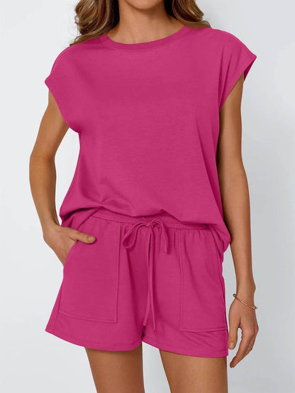 Round Neck Cap Sleeve Top and Shorts Set - Velveta Studio