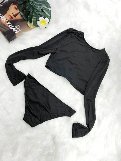 Round Neck Long Sleeve Top and Brief Swim Set - Velveta Studio