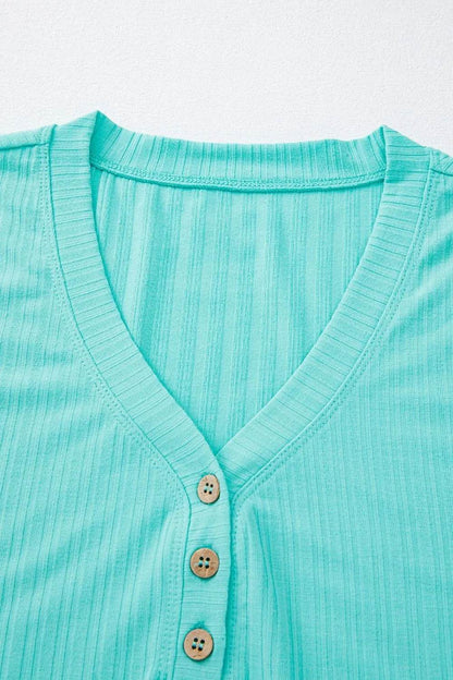 Ribbed Button V Neck Tank Top and Shorts Set - Velveta Studio