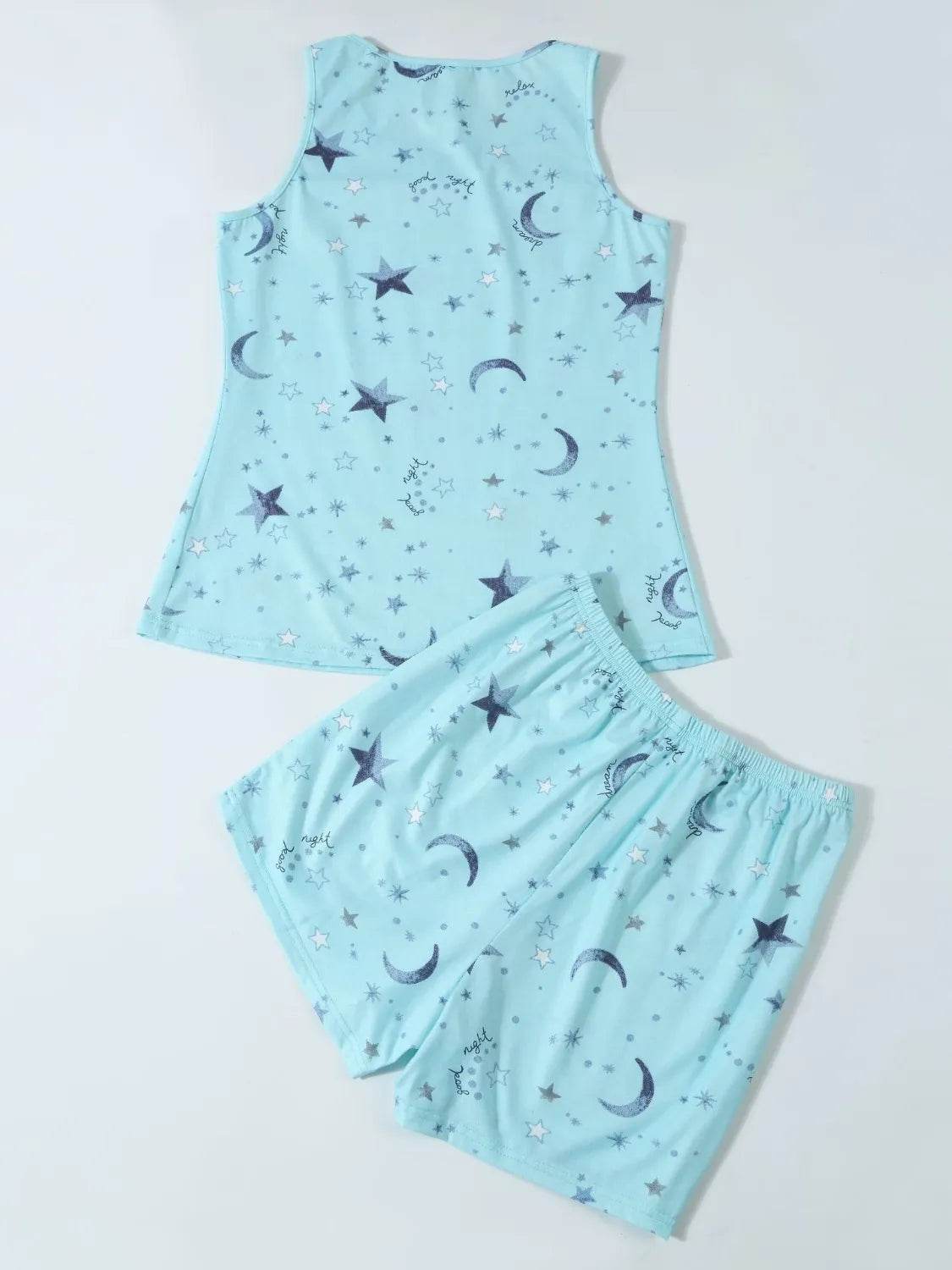 Printed Round Neck Top and Shorts Lounge Set - Velveta Studio