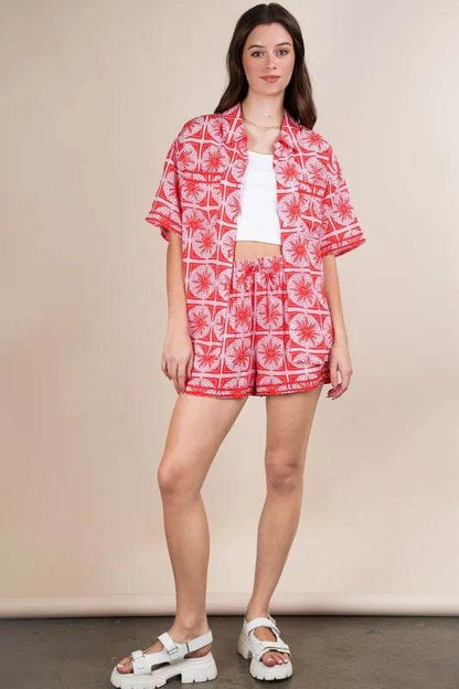 VERY J Tropical Printed Shirt Top and Shorts Set - Velveta Studio