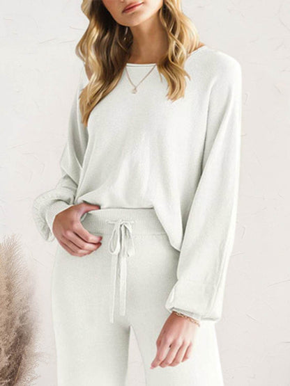 Long Sleeve Lounge Top and Drawstring Pants Set - Velveta Studio