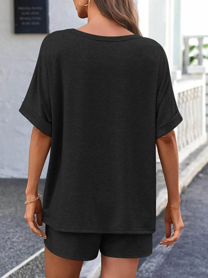 Round Neck Short Sleeve Top and Shorts Set - Velveta Studio