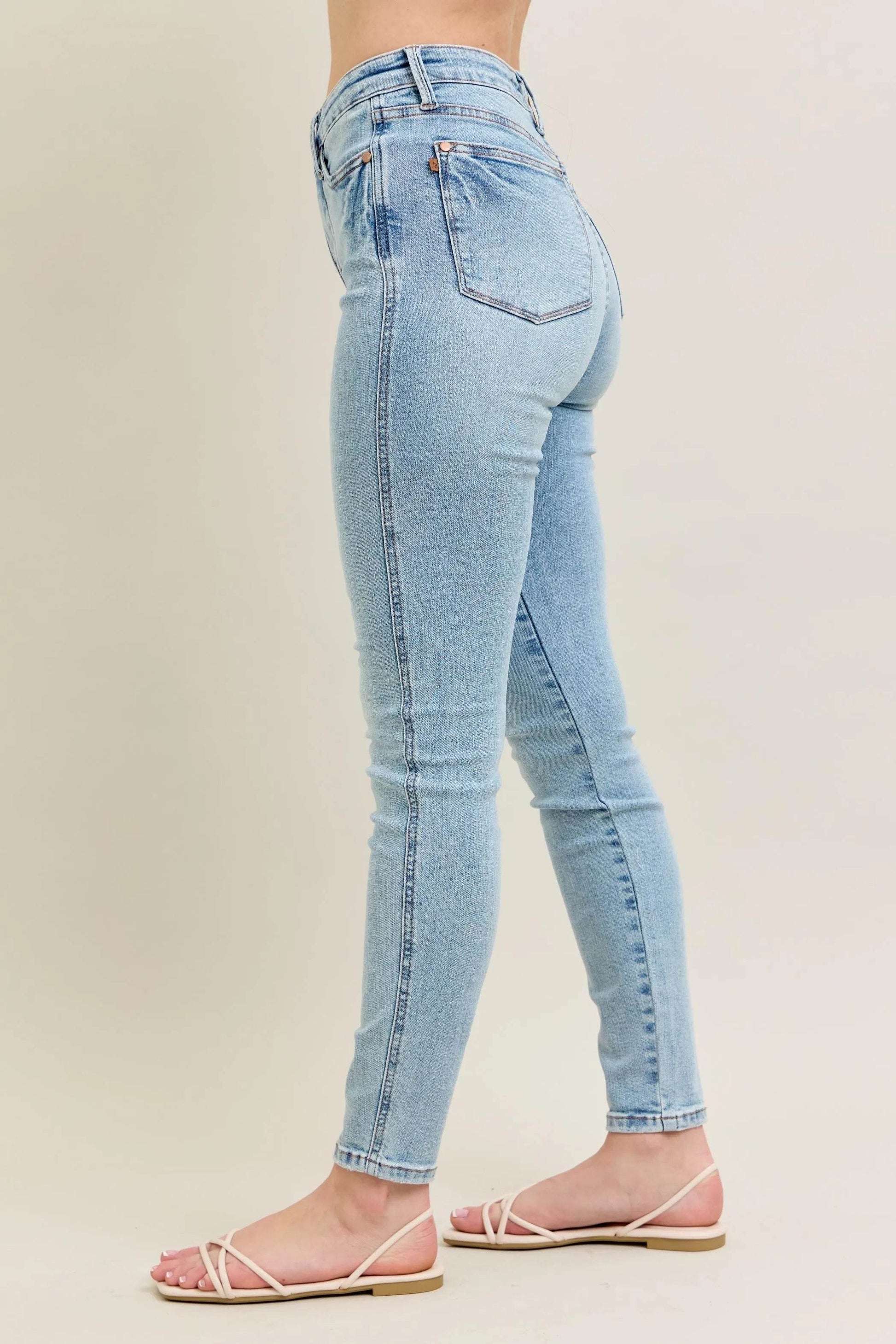 Full Size Mr Tummy Control Vintage Wash Skinny Jeans Plus Size - Velveta Studio